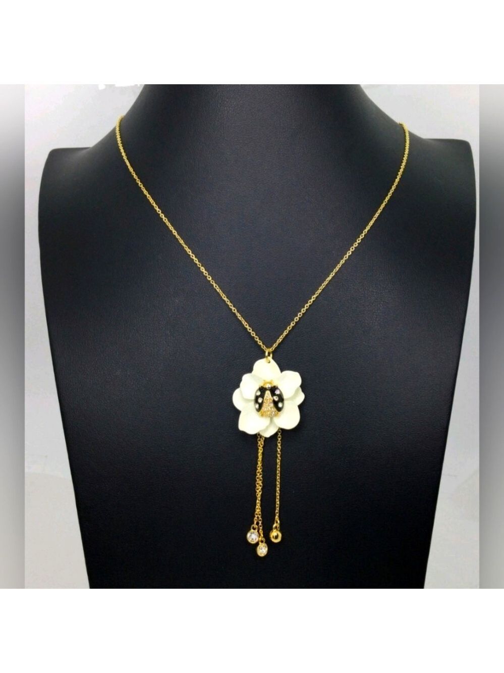 Ann Taylor Ladybug Flower Pendant Necklace NWT